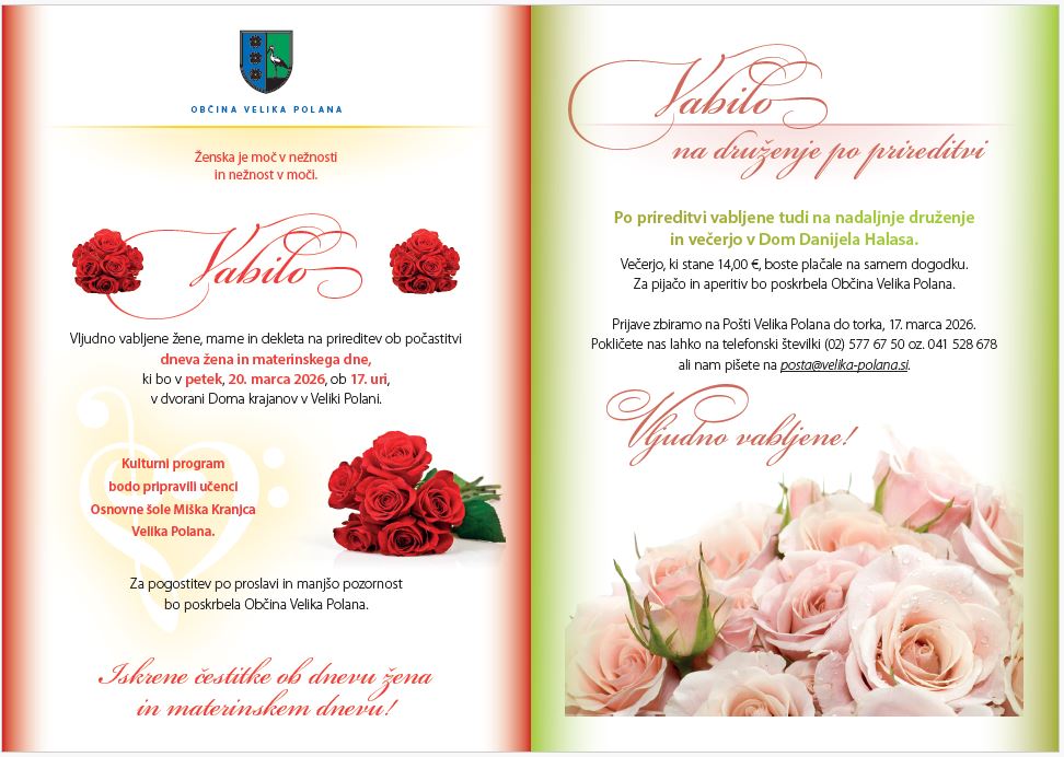 Vabilo na prireditev ob dnevu žena in materinskem dnevu